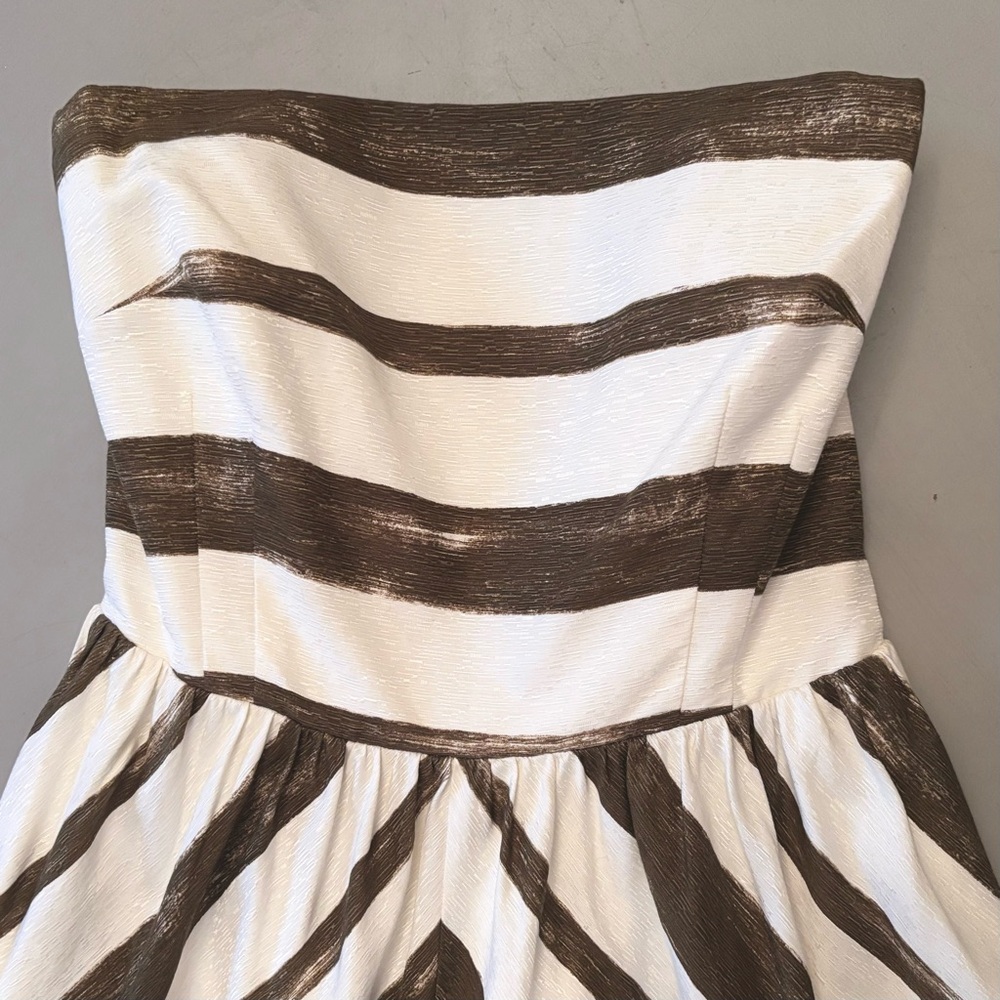 Moulinette Soeurs Paint Stripe Strapless Midi Silk Anthropologie Cocktail Dress - Picture 6 of 12